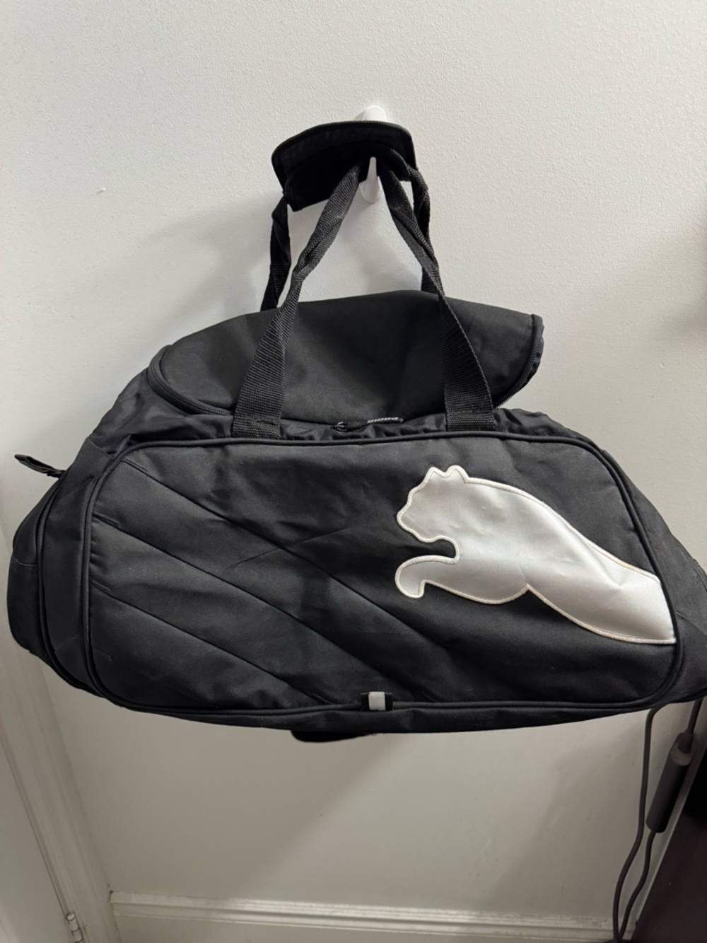 Puma Black Duffel Bag with White Prowling Cat Logo